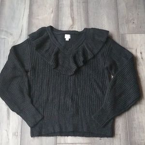 A NEW DAY BLACK V NECK RUFFLE SWEATER SIZE S